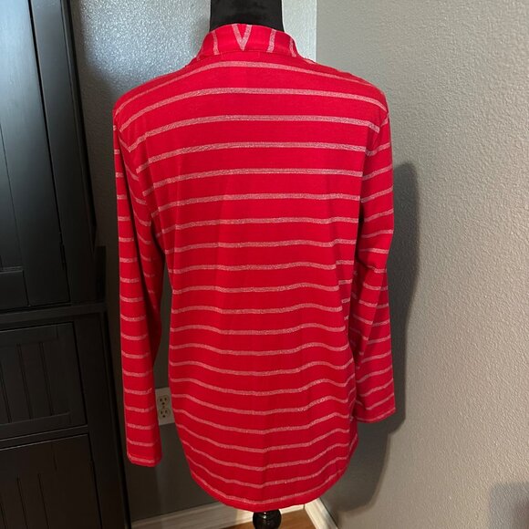 White Stag Open Front Cardigan with Attached Tank Top L Red Striped 12-14 - Picture 7 of 8